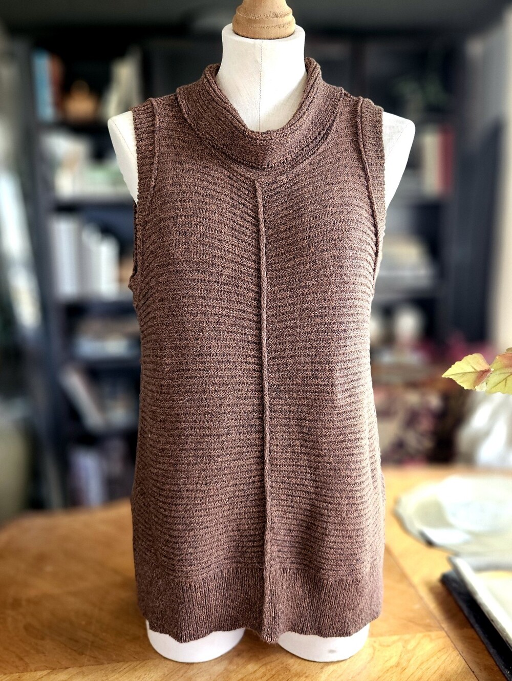 Fall Autumn Brown Ribbed Knit Sweater Tank Pullover Sleeveless Tunic Small